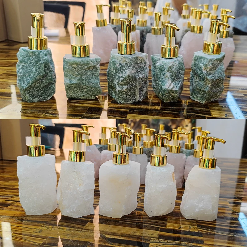 Natural Rose Quartz Pink Crystal Stone Dispenser Bottle For Bathroom Wash Basin
