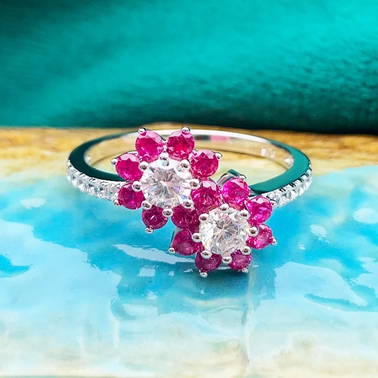 Women High Quality Jewelry Sterling 925 Silver Flower Shape Cubic Zircon Ring Best Gift
