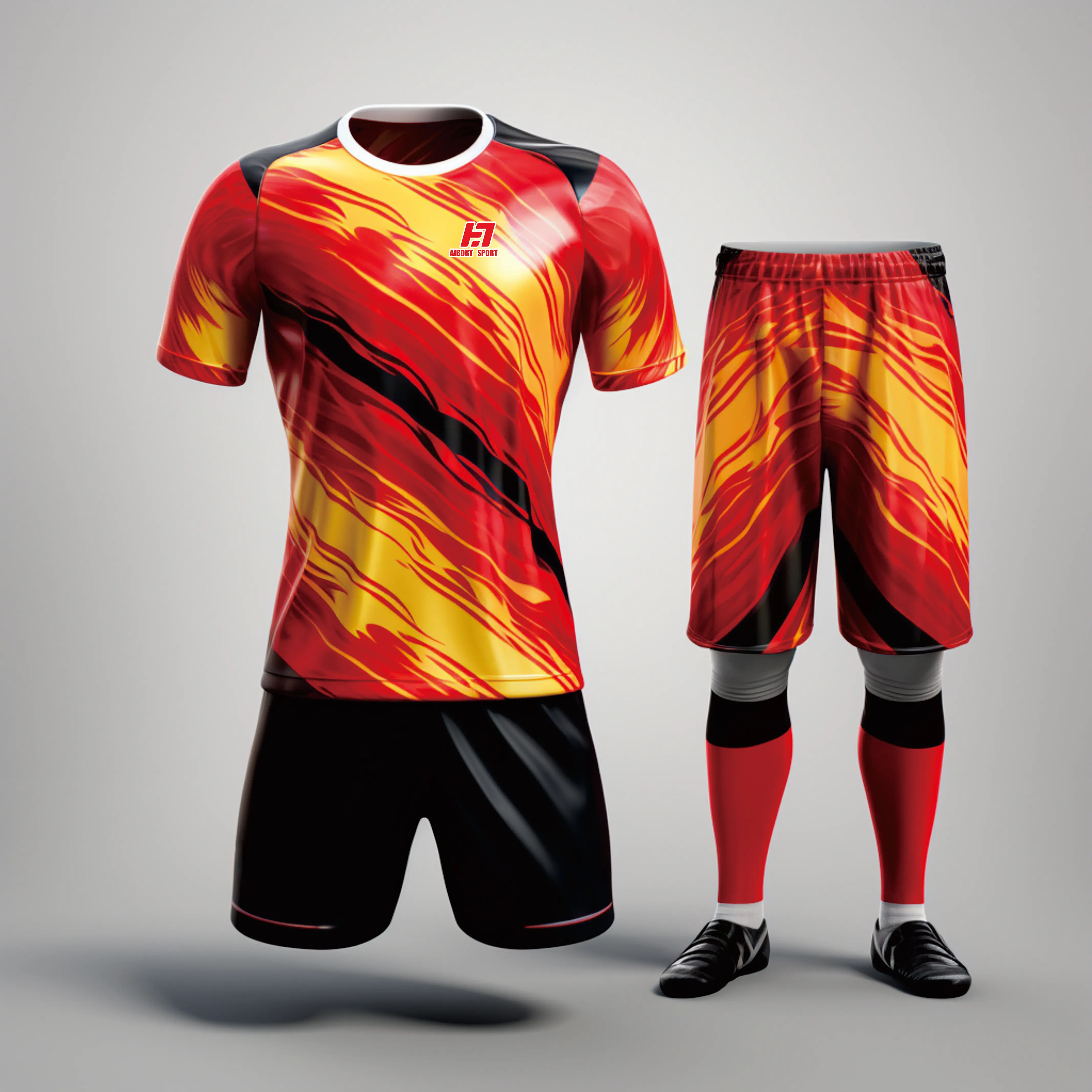 Aibort Wholesale Custom Sublimation Jersey Set Football Red And Blue Stripe Jersey Quality Goalkeeper Collared Reversible Wear/