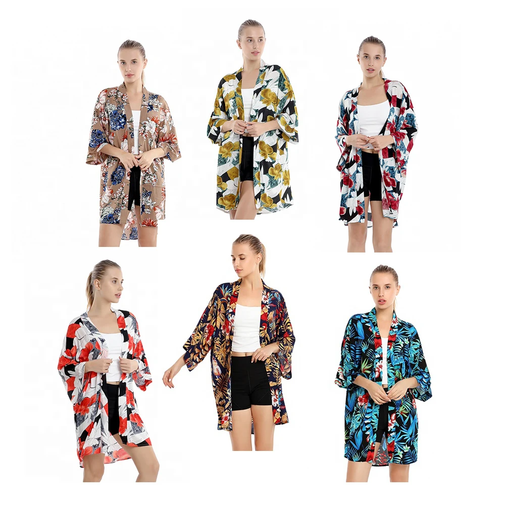 Factory Price Women Blouses Floral Print Kimono Summer Beach Dress Women Kimono Cardigan
