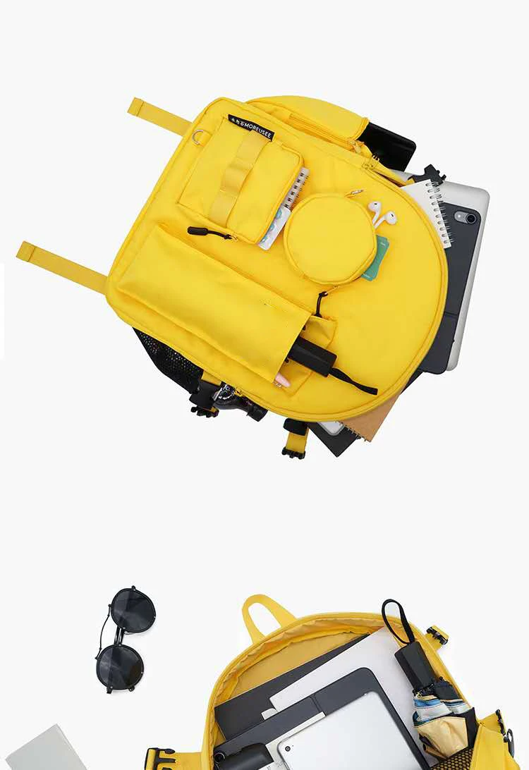 Настраиваемый водонепроницаемый желтый рюкзак для улицы, женский черный студенческий рюкзак