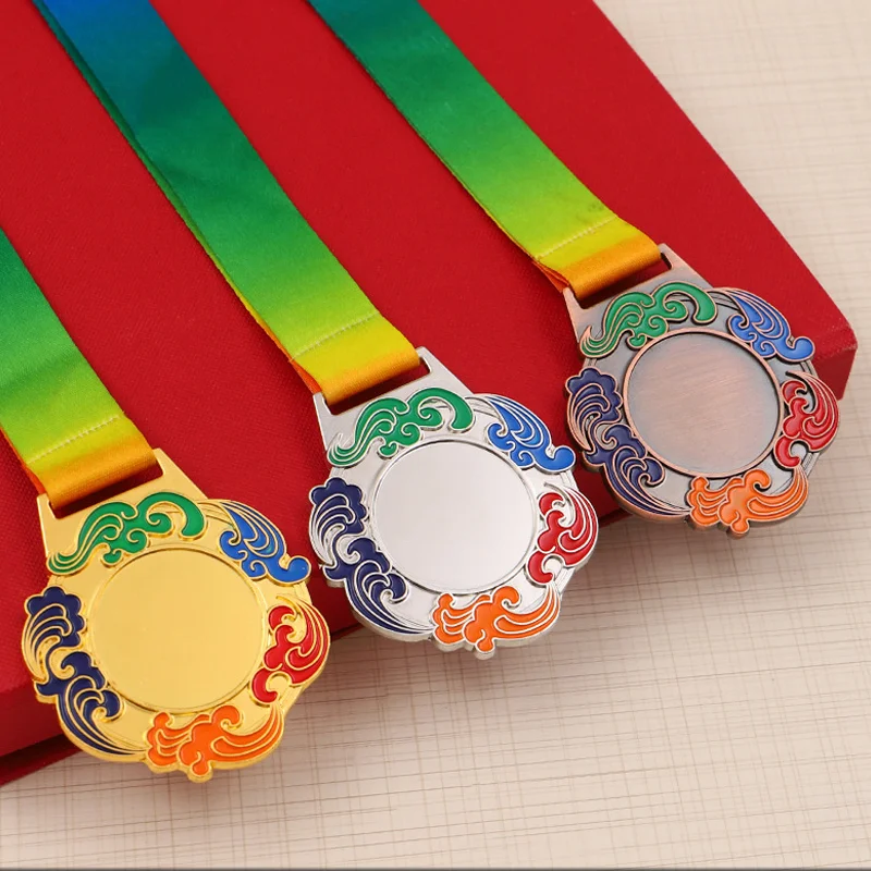Die Struck 3D 2D Award Medals Custom Anti-Silver Plated Zinc Metal Sport Medal with Custom Ribbons for Souvenirs