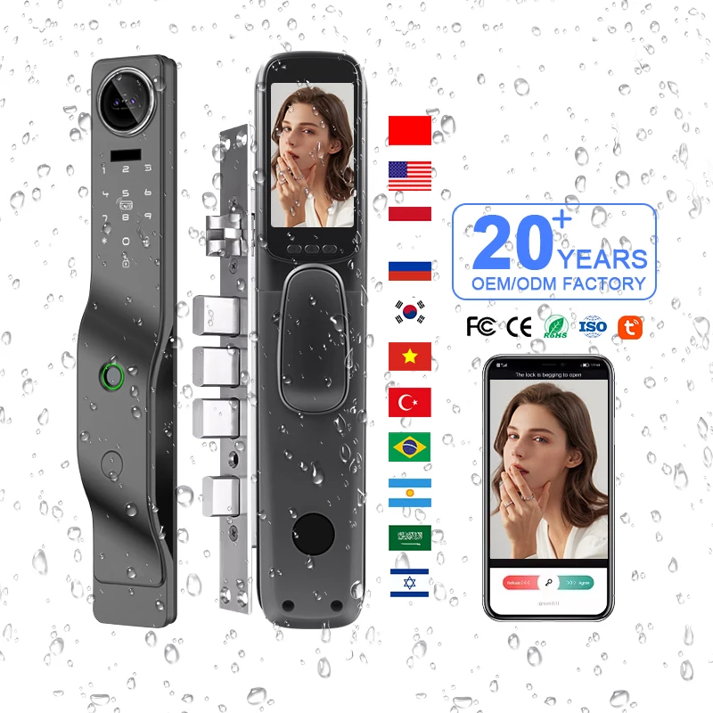 Home Smart Lock Electric Wifi Tuya Face Recognition Password Card Function  Video Call Lock