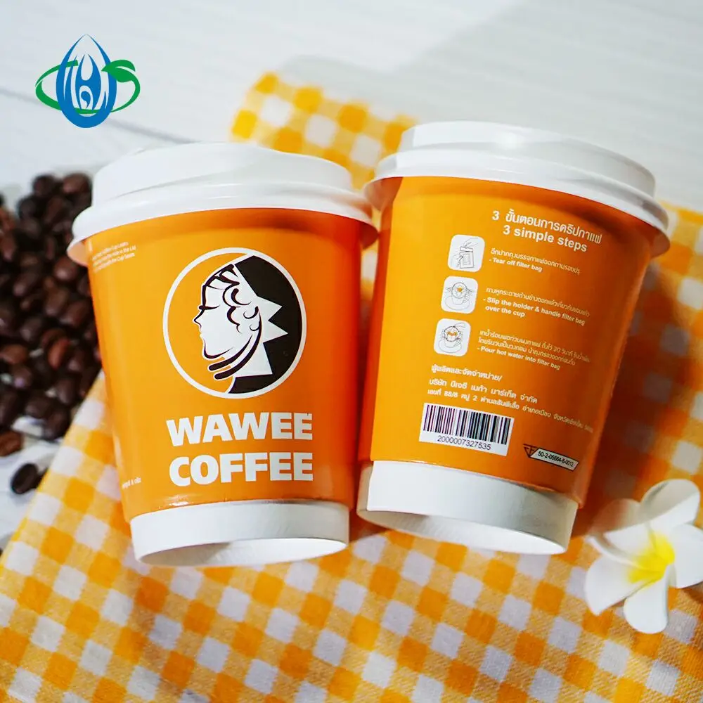 10oz Orange hollow  Cup with Lids Custom Logo Printed Disposable Kraft paper Eco Material