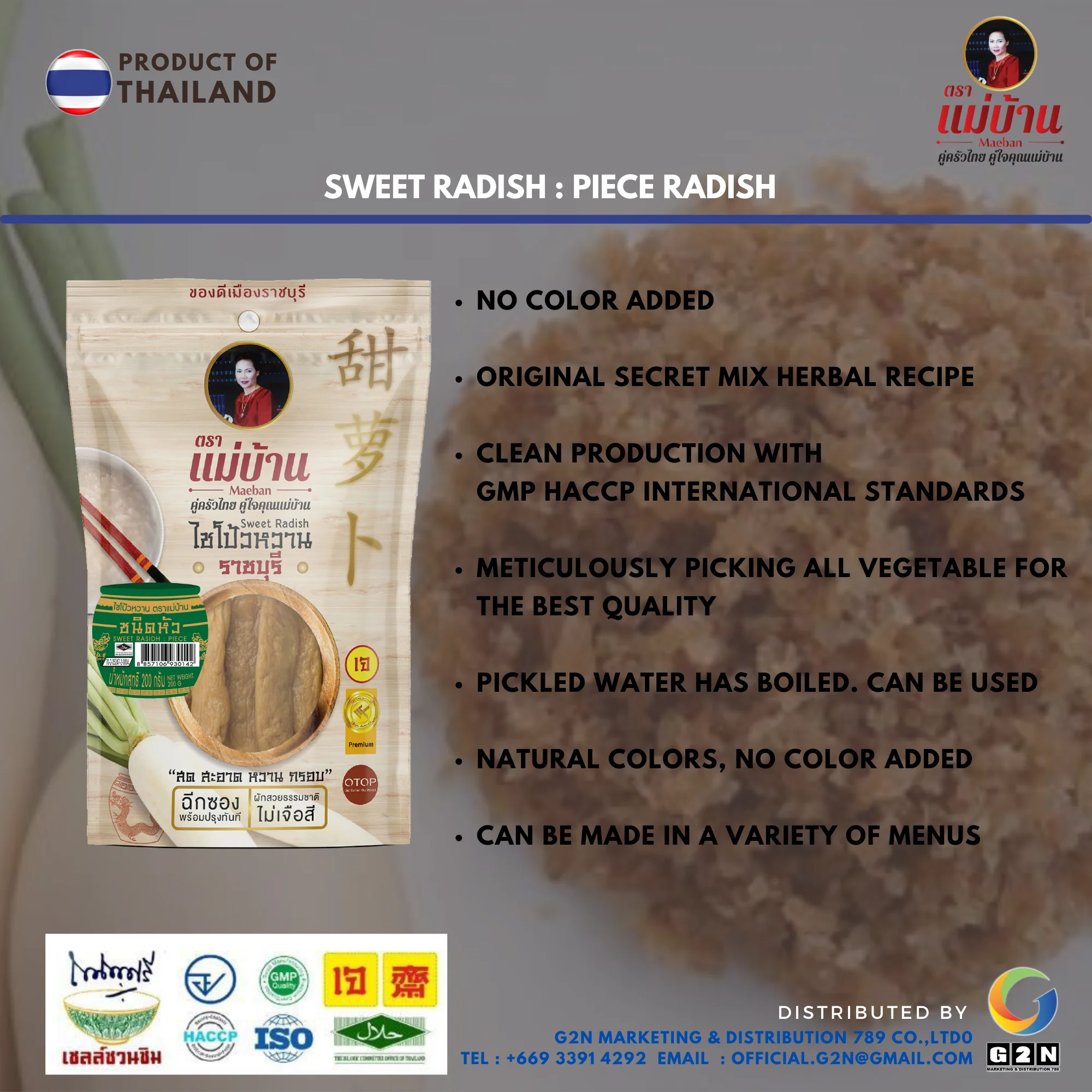 The Best Premium Quality of THAI FOOD Vegetable Pickles Sweet Radish Piece Radish from Thailand