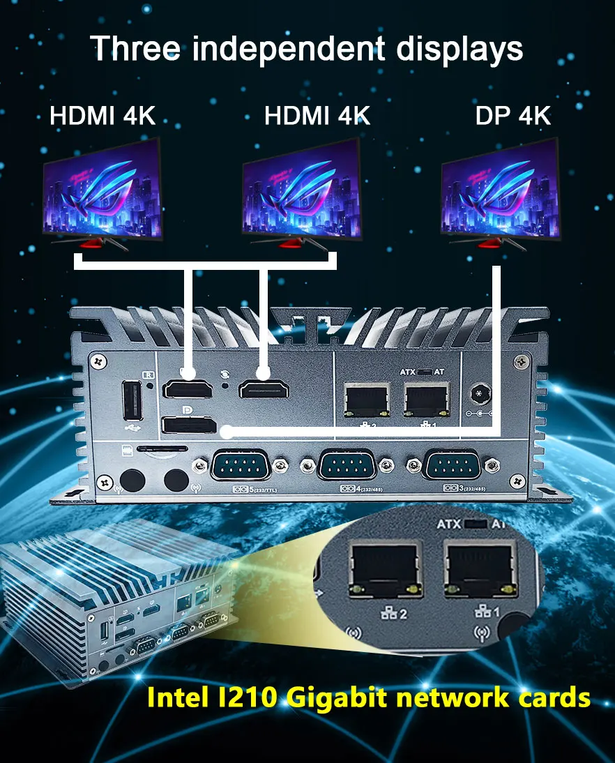 N100 безвентиляторный ПК Intel UHD интегрированный графический Lan Ethernet Nano промышленный мини-ПК с поддержкой тройного дисплея