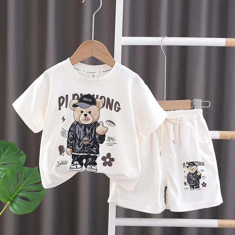 2024 New Hot Holiday Style Casual Boys Wear Summer Wholesale Cartoon Top Shorts Children Clothing Sets