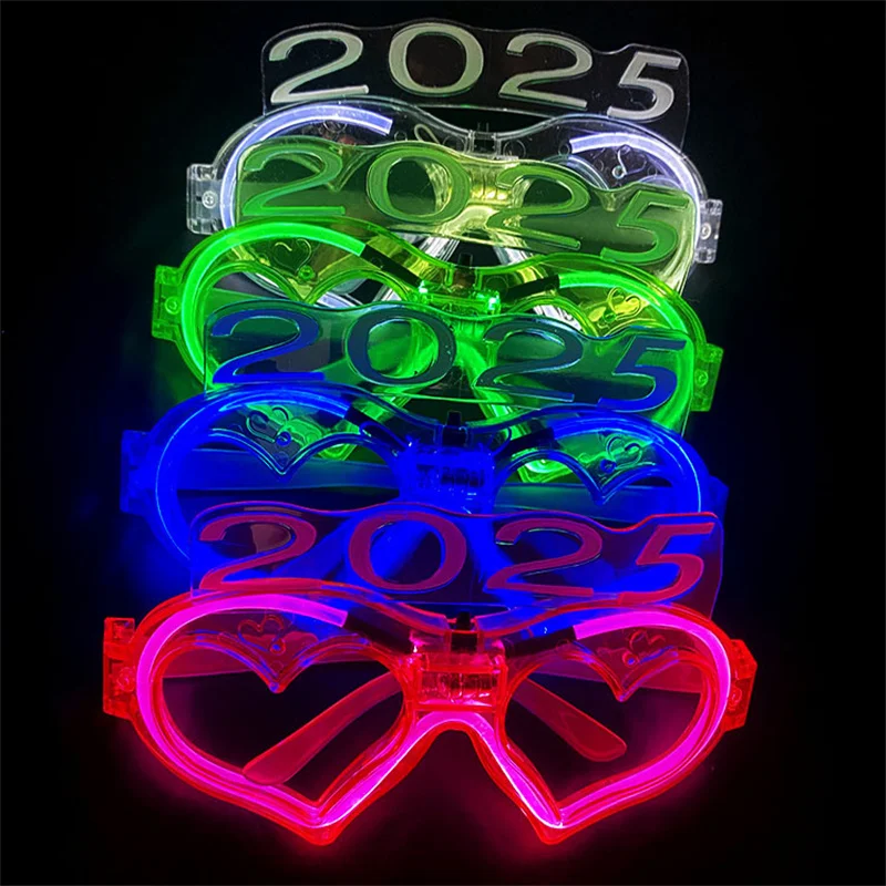 Wholesale 2025 LED Glowing Heart Glasses Latest Light Up Glasses New Year Luminous Glasses For Party Supplies