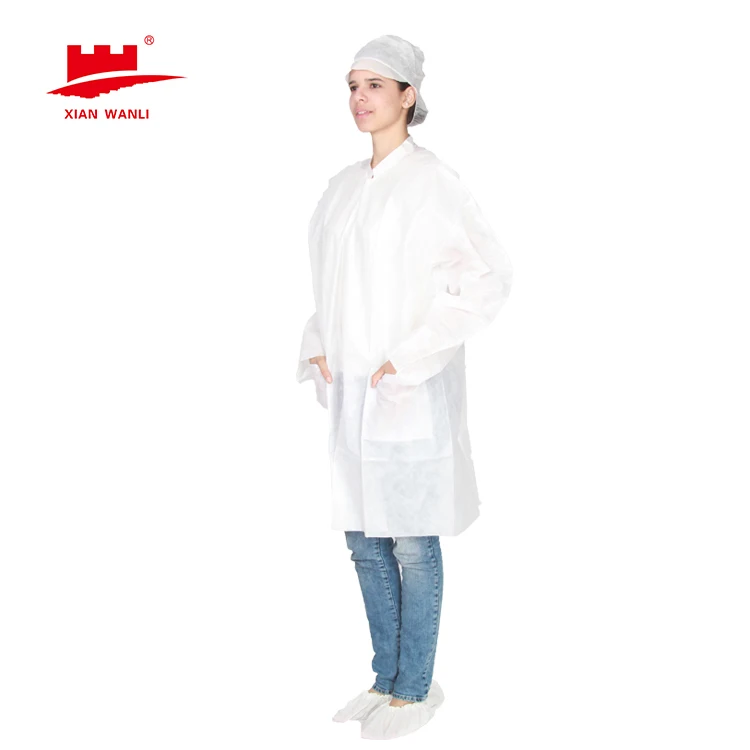 Non Woven Dust Proof SMS/PP/Microporous Lab Coat Button /Vel Cro Lab Coat With Single Collar