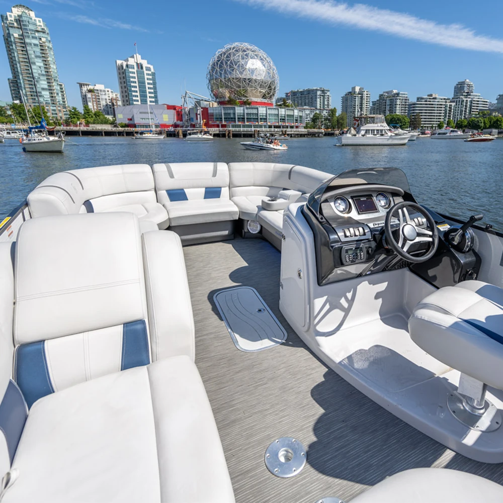 2024 High-Speed Aluminum Hull Barge Floating Pontoon Boat with Tent Luxury Yacht with Outboard Engine