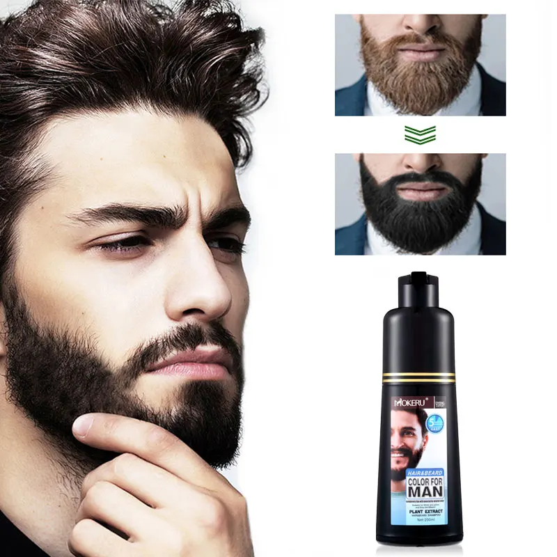 OEM Customize Black Shampoo Wholesale Mokeru 200ml 5 Mins Fast Black Hair Dye Shampoo for Men Hair Color and Beard Dye
