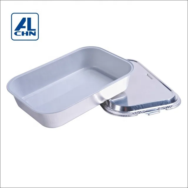 400ML/14oz  Disposable Rectangular White Lacquer Food Grade Airline Aluminum Foil Trays With Aluminum Foil Lids