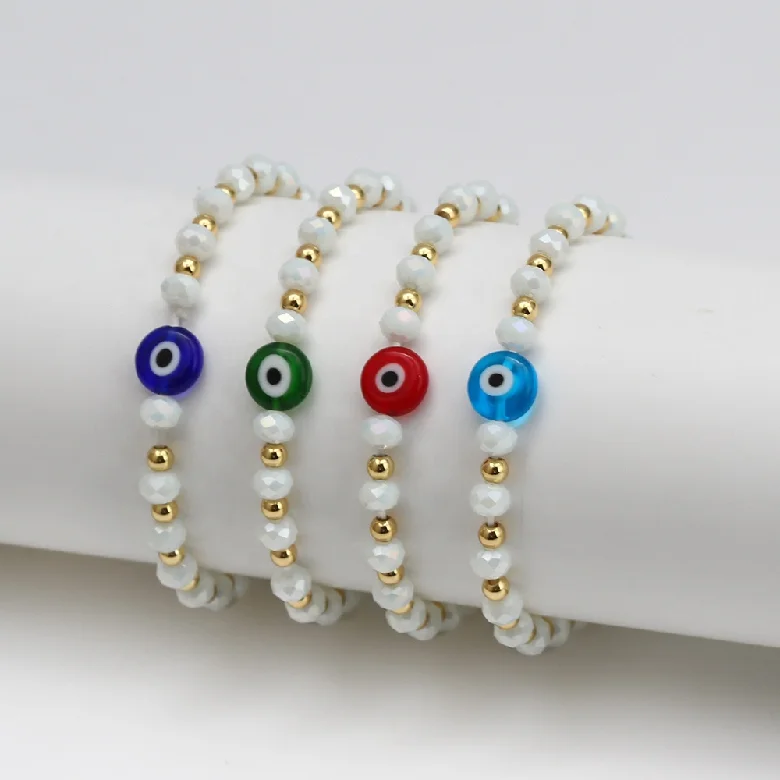 Boho Fashion Jewelry Women brass Gold Plated Beaded Bracelets Beach Colorful Turkish Eye Charm Bracelets Stackable Wholesale