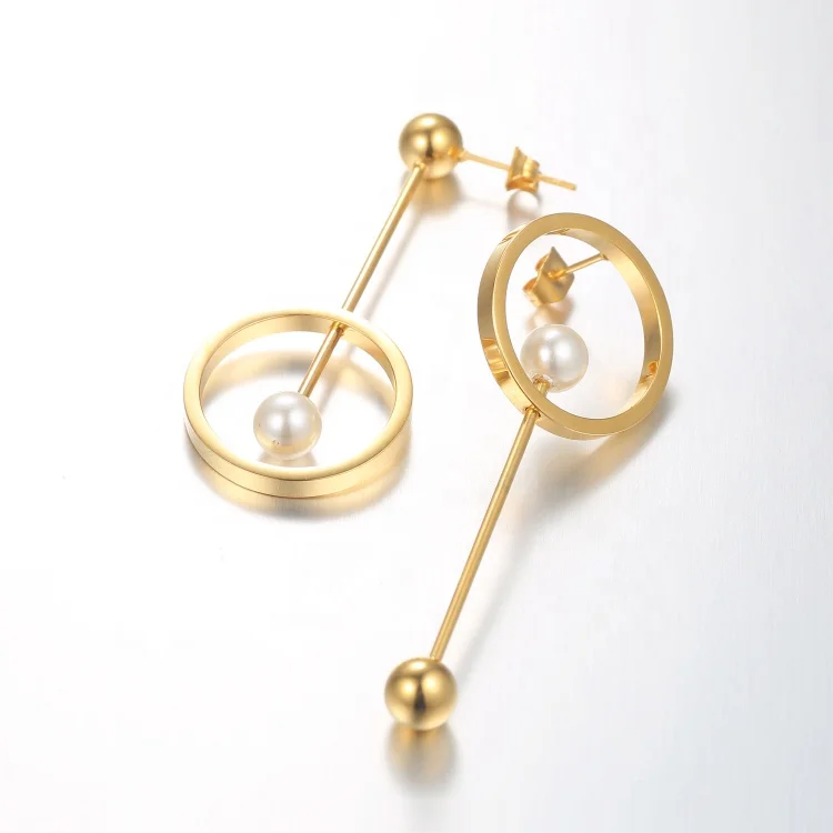 High Quality Fashion 18K Gold Plating Stainless Steel Jewelry Long Drop Studs Earrings E5311