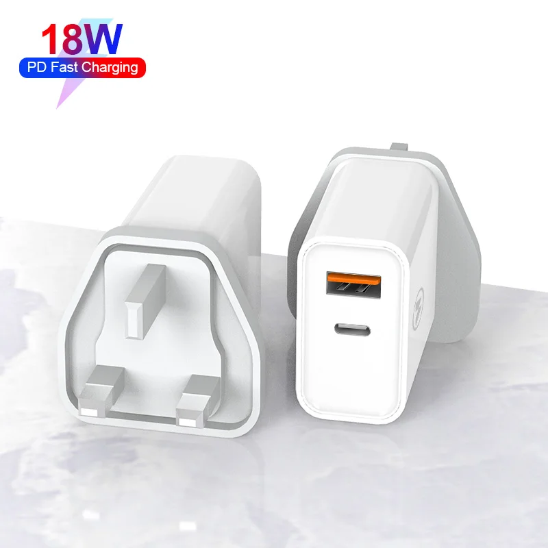 Зарядное устройство с двумя интерфейсами USB type-c быстрое зарядное PD стандарта Великобритании США