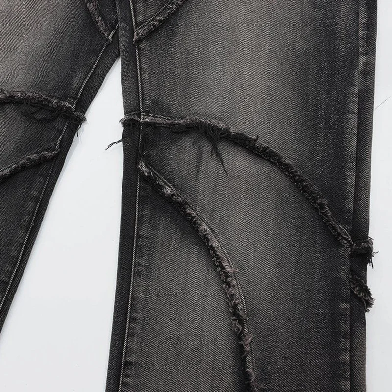 Customized Retro Designer Dark Blue Tie Rope Wear Resistant Boy Stacked Acid Wash Denim Jeans