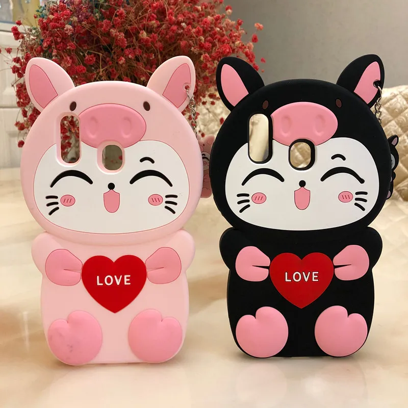 For Samsung Galaxy A20 3D Love Cat Cartoon Soft Silicon Phone Case Cover for Samsung Galaxy A30 Back Case