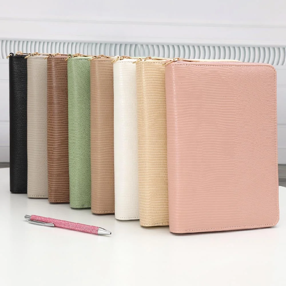 Hongbo Best Selling Spiral A6 Lizard Textured PU Leather Zipper Wallet with Cash Envelope & Zippered Fly Leaf Available as Gifts