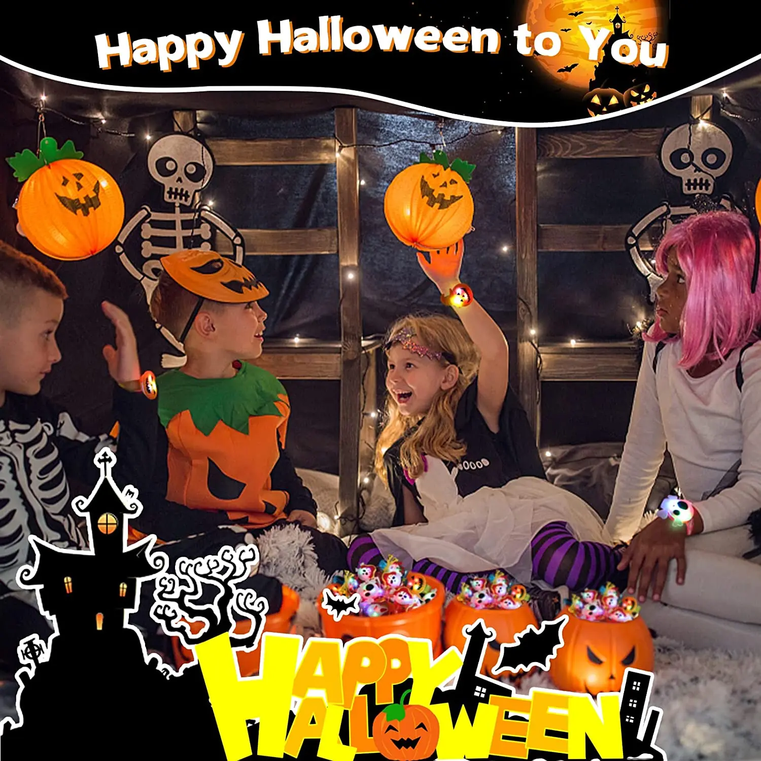 Halloween Party Favors for Kids LED Light Up Bracelet Halloween Toys Halloween Treats  Bag Flashing Candy Gift Bag Fillers