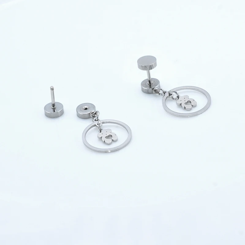 Wholesale Hollow Lovely Bear Stud Earrings Stainless Steel Drop Earring Zirconia Bears Jewelry Jewellery For Women and Girls