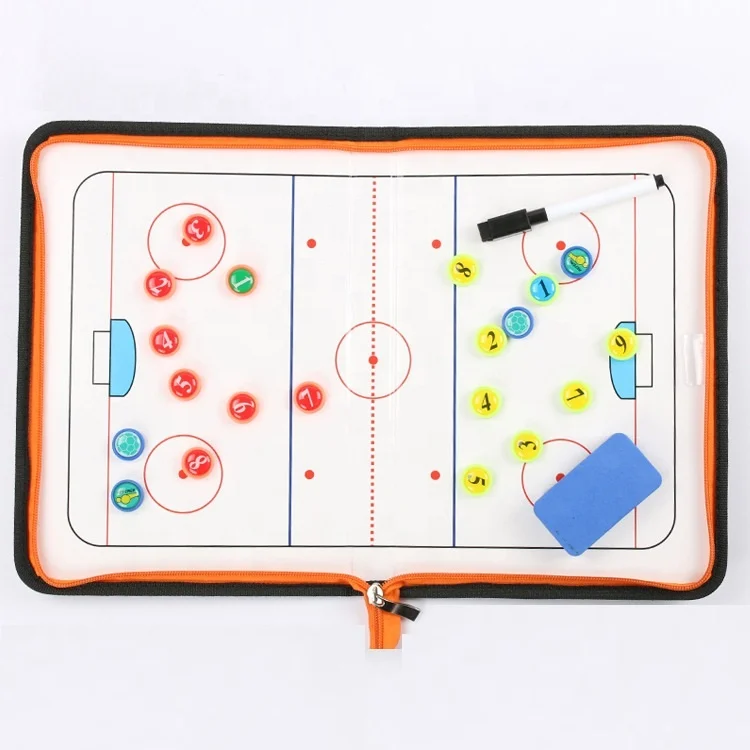 Ice Hockey Tactic Board Zipper Closure Coach Clipboard for Game Teaching Assistant Guidance Training Aid Magnetic Tactics Board