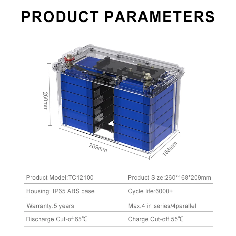 Wirentech 12V 100Ah Transparent Lithium Ion Battery Lead Acid Replacement Lifepo4 Battery Deep Cycle for RV Marine Home