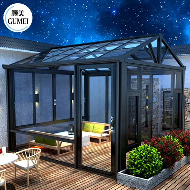Aluminum Green House Veranda Sunroom Anti Noise Insulated Glass Garden Sun Room For Villa