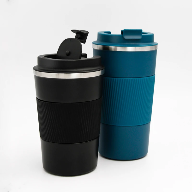 Stainless Steel Coffee Mug Cup with Silicone Sleeve ,Double-Layer Vacuum Insulated Cup with Lid, Reusable Coffee Cup