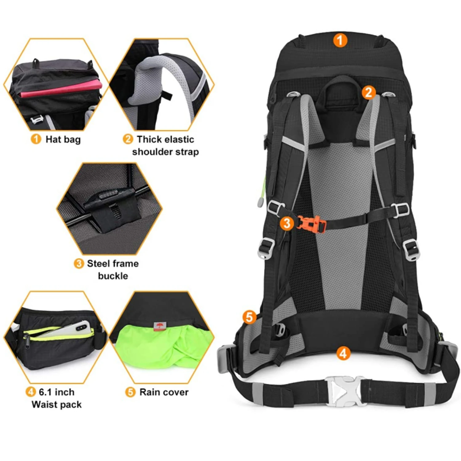 2022 Hot Sell Outdoor Camping 45 + 5 L Waterproof Custom Tactical Travel Hiking Backpack