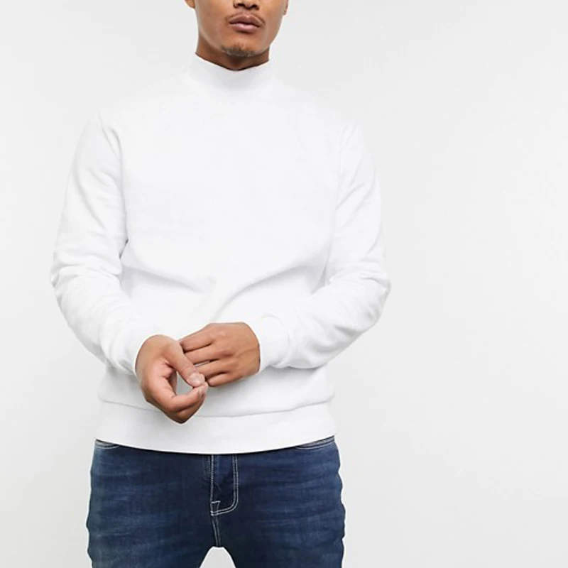 OEM Factory Custom Men High Quality Turtle Neck Plain Blank White Hoodies Sweatshirts
