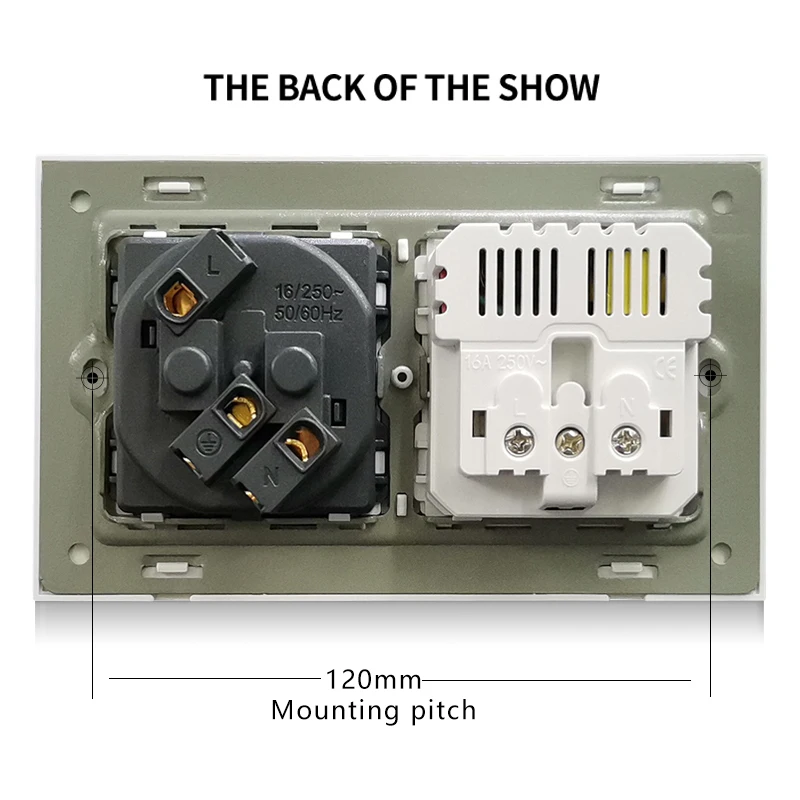 NOVSKI Factory customized AC250V, 16A PC panel French wall switch, 2 sockets and 4 USB ports