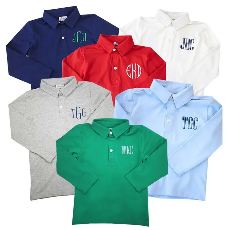 100% polyester Little Boy Spring  Long Sleeve  Polo Shirt  Personalized Kids Toddler Boy Plain Top Shirt Back to School T Shirts