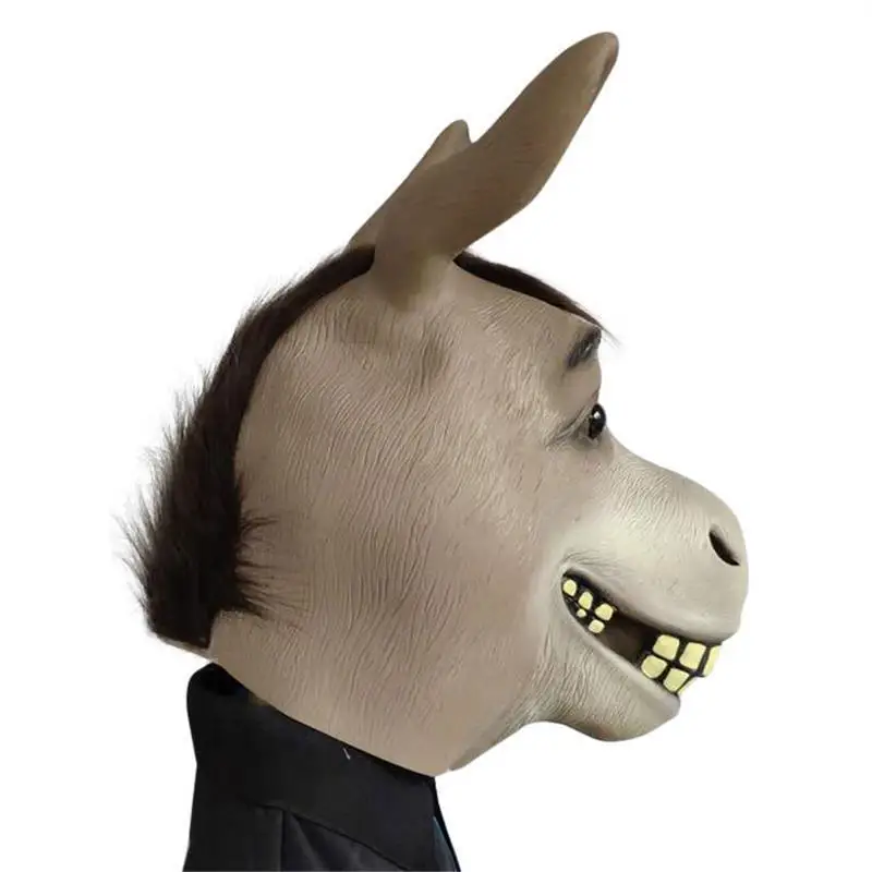 Halloween Cute Realistic Happy Donkey Latex Mask Adult Full Face Latex Mask Halloween Masquerade Cosplay Party Costume Mask
