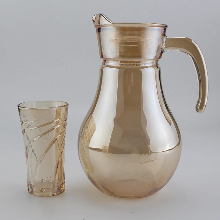Wholesale 1800ml Water Jug Kettle With 6 Cups amber color plating Juice Pitcher Jug Set With Lid