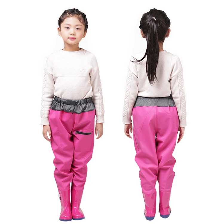 Wholesale Waterproof Breathable Comfortable Red Color Elastic Band Kids Waist Fishing Waders for Boys Girls