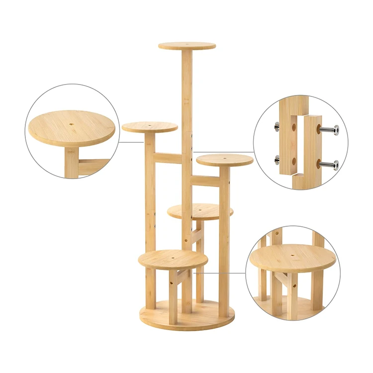 Wholesale Modern 5 Tier Tall Indoor Outdoor Corner Large Bamboo Display Flower Rack Shelves Plant Pot Stand, flower pot shelf