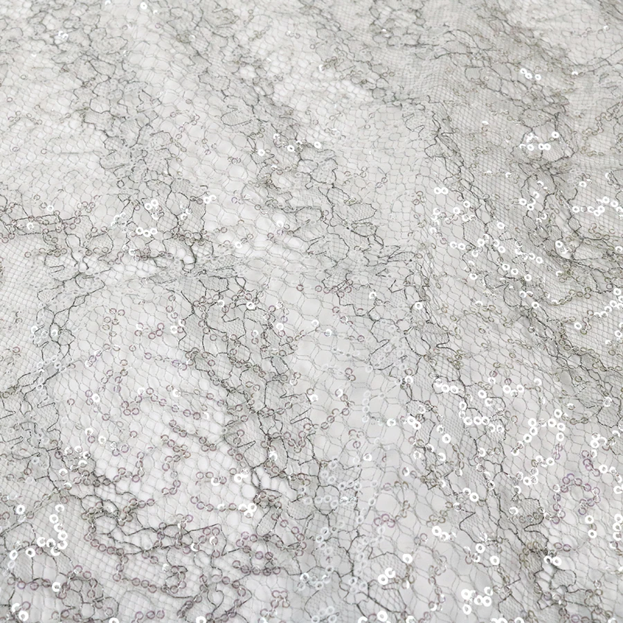 Modern Silver 2mm Transparent Sequin Embroidery Metallic Lace Tulle Fabric Wedding Dresses for Women