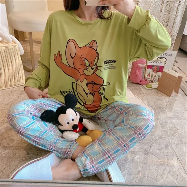 Новинка 2020, одежда для сна, милая Домашняя одежда с мультяшным принтом из Юго-Восточной Азии, шелковая пижама молочного цвета для осени и зимы