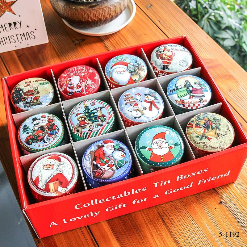 Изысканный Рождественский запас жестяная круглая Рождественская Подарочная коробка с высоким животом Роскошная Рождественская жестяная коробка для конфет для детей