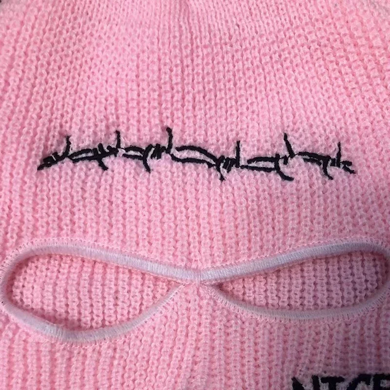 High Quality Custom Neon Embroidered Not Nice Logo Windproof Neck Warmer Thermal Cycling Three Hole Ski Mask Balalcava Beanie