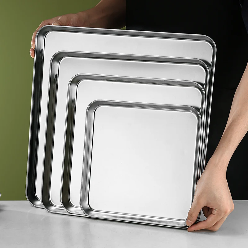 Dishwasher safe square plates sets dinnerware stainless steel serving tray metal baking tray