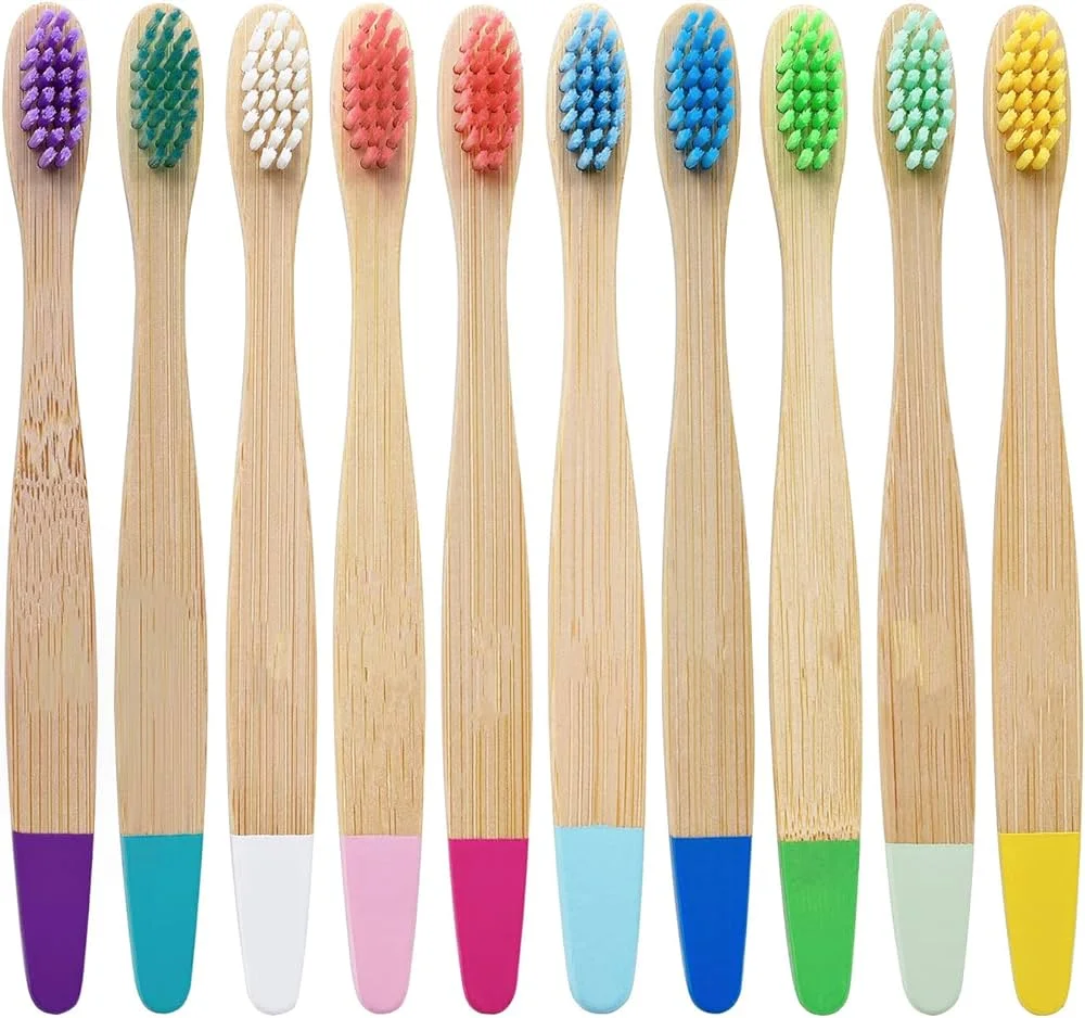 10 Pack BPA Free Soft Bristles Toothbrushes Eco-Friendly Compostable Natural Wooden Bamboo Toothbrush
