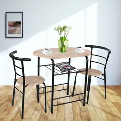 3 Piece Metal and Wood Dining Set, Include 1 Table and 2 Chairs, Grey Color (2 People Seating Capacity)