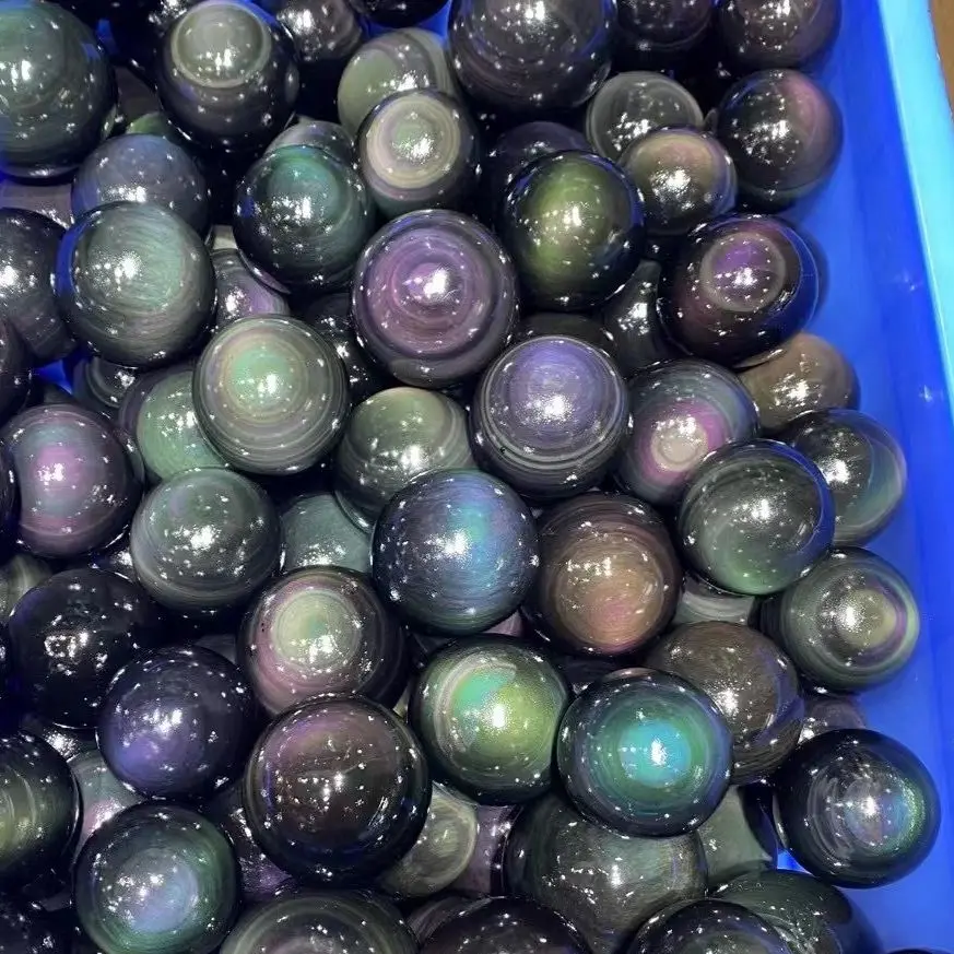 Полированная натуральная Радужная Вспышка черный обсидиан Хрустальный шар Сфера