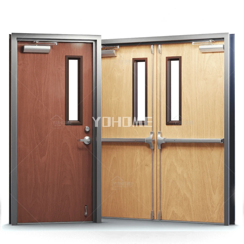 China top project manufacturer custom double steel fire-proof door fire rated steel door with glass insert steel fire door