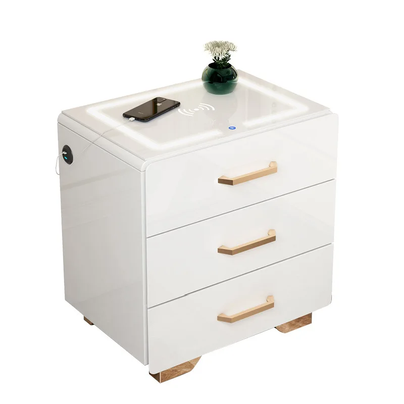 Стеклянная настольная светодиодная подсветка сенсорный экран умная тумбочка прикроватный столик с 3 ящиками