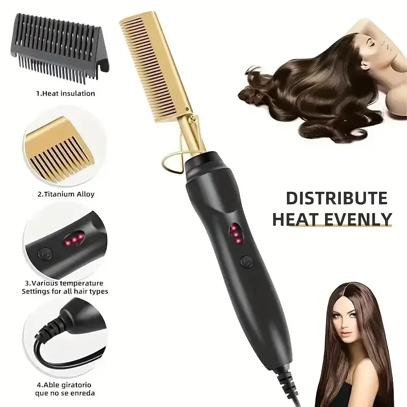 2 in 1 Hot Comb Straightener Electric Straightener Hair Curler Wet Dry Use Hair Flat Irons Hot Heating Comb For Hair