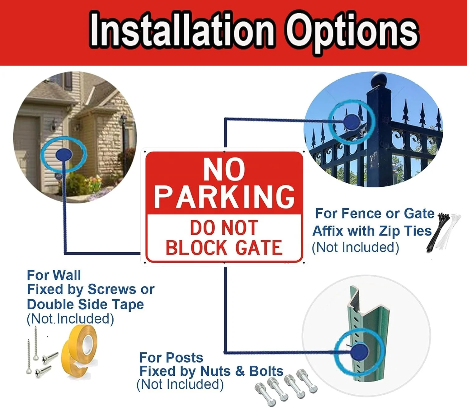 No Parking Sign, Do Not Block Gate Signs, 14 x 10 Inches Reflective Rust-Free Aluminum, Easy Mounting, Durable Ink, UV Protected