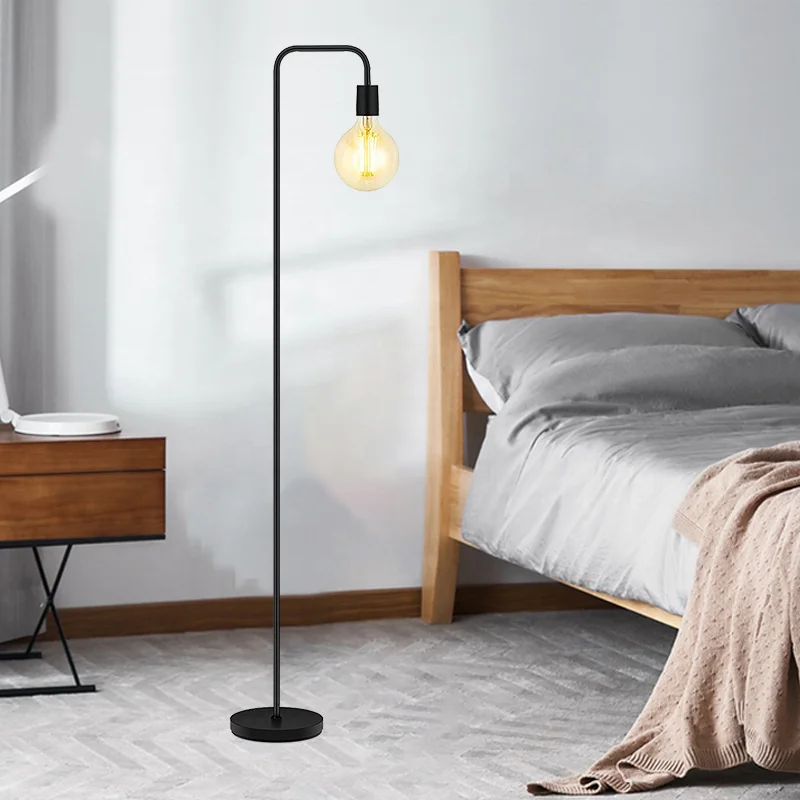 
Home bedroom floor lamp tripod wooden base living room warm E27 cylindrical fabric lampshade floor lamp 