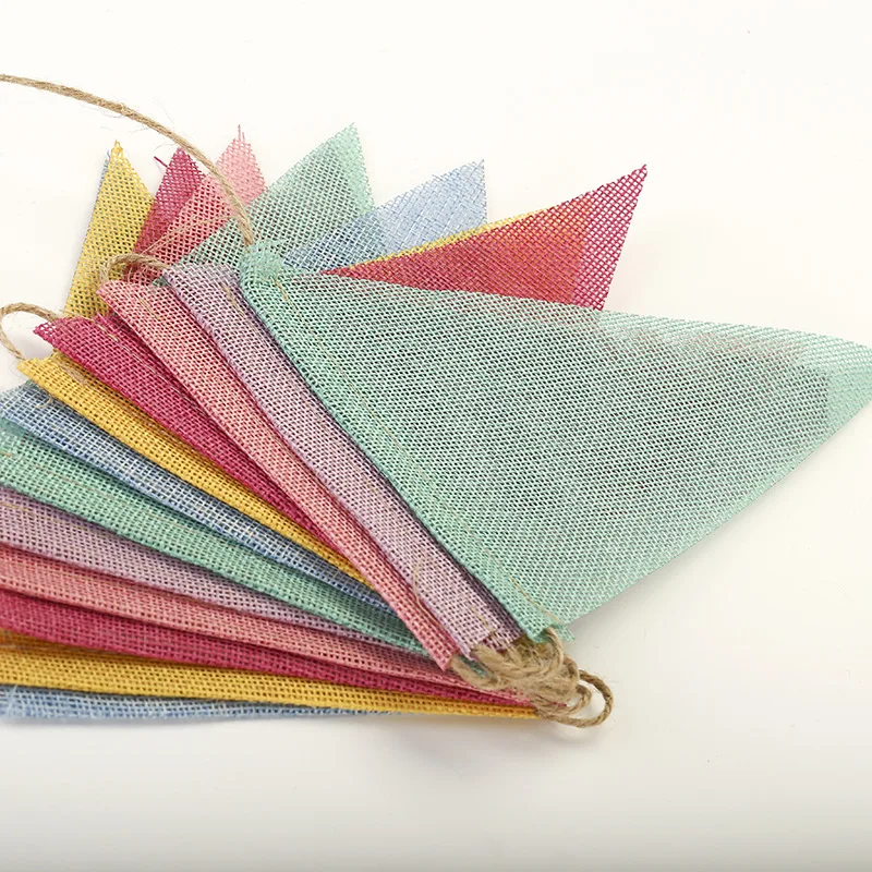 Customized logo printed 14cmX21cm   cotton burlap happy birthday bunting flag